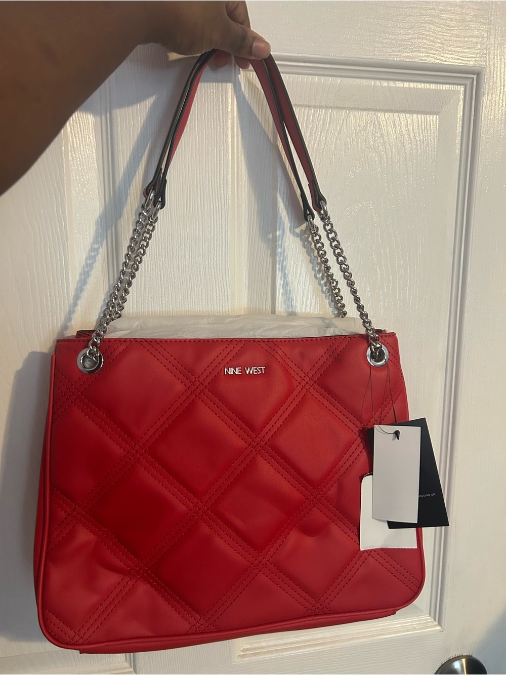 Nine West Red Quilted Shoulder Bag with Chain Straps